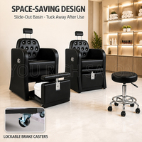 Fauteuil de pédicure en cuir PU noir, fauteuil de soin des pieds pour salon de beauté et spa, avec repose-pieds mobile et armoire de rangement