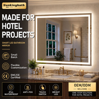 Miroir de salle de bain intelligent à LED pour hôtel, rétroéclairé et tactile, avec éclairage LED, anti-buée et intensité réglable, pour projets de gros