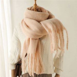 Bufanda de invierno para mujer al por mayor con borlas, chal de pashmina liso de color sólido, bufandas y chales de mohair de lujo cálidos para invierno para mujer - Product Image 2