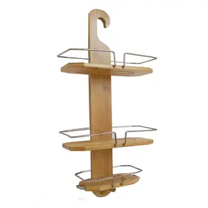 BSCI Factory Bamboo 3 tier Shower Hanger Bathroom Caddy Over The Shower Head