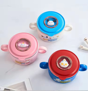 Kids <b>Lunch</b> Box <b>Set</b> Blue Plastic Bowl Cup With Lid Portable Food Container For Children Cute Design M Size - Product Image 4