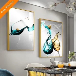 Modern punch-free wall mural creative wine glass crystal porcelain hanging painting living room couplet