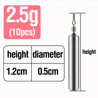 Plombs de pêche à changement rapide en forme de cylindre, 10 pièces/sac, 2,5g-20g, pour la pêche au bar, à la truite, en eau douce et en eau salée