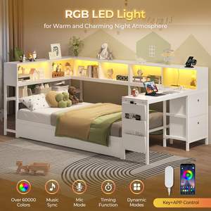 Plataforma de tamaño doble duradera, cama esquinera, escritorio, estación de carga, luz LED, muebles de dormitorio individuales y dobles, estantería de almacenamiento, cama de día - Product Image 2