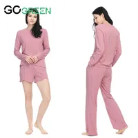 Ensemble de pyjama en coton pour femme, 3 pièces, couleur unie, absorbant la sueur, design court