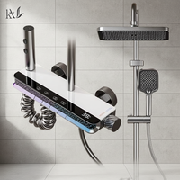 Ensemble de douche mural multifonction intelligent en laiton de luxe avec mitigeur, fonction pluie, lumière d'ambiance massante et affichage numérique