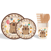 Ensemble de vaisselle pour fête d'anniversaire Capybara, assiettes en papier, gobelets, serviettes, nappe, bannière Joyeux Anniversaire, décorations de fête