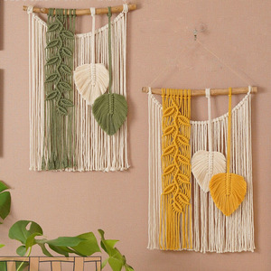 Tapiz de pared de macramé grande, tapiz tejido bohemio, para el hogar Decoración elegante, decoración de arte de pared de plumas de hoja hecha a mano Bohemia moderna - Product Image 4
