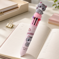 Stylo bille dessin animé dix couleurs, forme chat mignon, stylo de planification multicolore