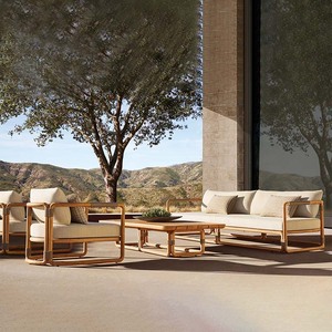 Ensemble de canapés de jardin en teck moderne et élégant, coussins imperméables, meubles durables pour hôtels, parcs, villas - Product Image 1