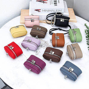 Petite bourse à monnaie portable en cuir de vachette première couche, style Ins, avec fermeture éclair, pour ranger rouge à lèvres et écouteurs - Product Image 1