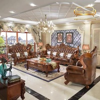 Ensemble de canapés en chêne de style européen 1+2+3, design sculpté en bois massif, grande taille, pour salon de villa, mobilier haut de gamme de style américain, quatre places