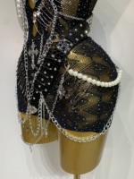 Robe de soirée courte à chaîne droite ornée de diamants, tenue de luxe pour femmes, sexy, ajourée, pour boîte de nuit, spectacle, chanteuse, danseuse