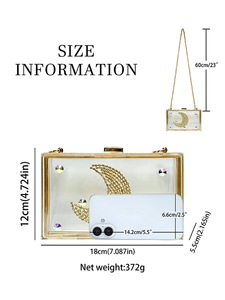 New Cross-Border Women's Fashion Simple Rhinestone Box Shoulder Slung <b>Chain</b> <b>Handbag</b> Zip Closure Polyester for Dinner Use Tanjing - Product Image 5