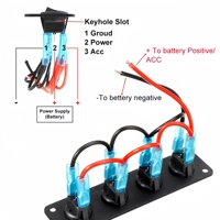 Panneau de commutation à bascule rond 4 gangues avec éclairage LED, 12V 3 broches, étanche pour bateau, voiture, camion, camping-car, VTT, UTV