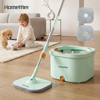 Homettler Ensemble Serpillère Magique Rotative 360° en Microfibre Écologique avec Seau Essoreur Automatique Mains Libres, Essorage Facile et Manche Télescopique