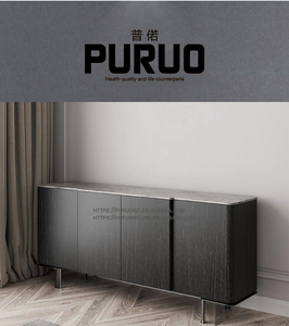 PURUO Moderno Buffet Integrato da Parete in MDF Nero Opaco per Sala da Pranzo e Soggiorno, Mobile per Conservazione Vino e Tè - Product Image 4