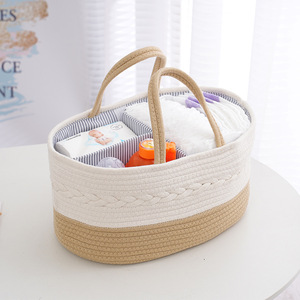 Cesta organizadora de cuerda de algodón con asa, portátil, con múltiples compartimentos y divisor, para el hogar o viajes. - Product Image 1