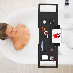 Plateau de bain extensible en bambou pour <span class=keywords><strong>baignoire</strong></span>, couleur noire, table de bain réglable pour organiser les affaires - Product Image 4