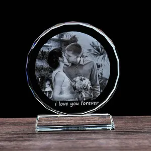 K9 Custom 3D לייזר תמונה מסגרת חתונה מזכרות עגול חמניות קריסטל גביע פרס