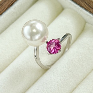 Dainty Jewelry Wholesale Eco-friendly Copper Green Zircon 12mm Shell Pearl Open Unique <b>Cheap</b> Designer Vintage <b>Ring</b> for Feminine - Product Image 5