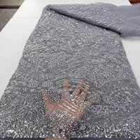 Tissu brodé de perles et de sequins tubulaires violets, en polyester, largeur 130 cm, origine Guangdong, pour dentelle