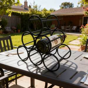 ポータブルアイアン自立型ワインラックミニカウンターホームバー掃除道具付き卓上食器金属素材 - Product Image 3