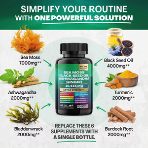 Organic Sea <strong>Moss</strong> Complex Capsules Immune System Boosting Herbal Supplements With Black Seed Oil Ashwagandha Burdock Root