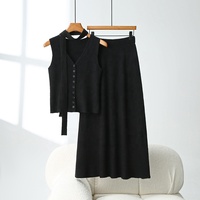 Ensemble robe pull trois pièces en crochet pour femme, style parfumé, inspiré des dramas coréens, idéal pour la fin de l'automne et l'hiver