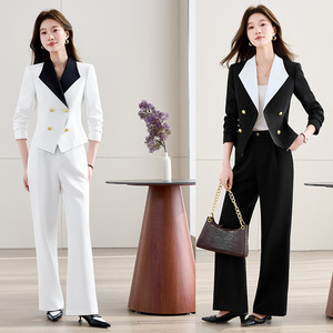 Women's Suit <b>Set</b> White Black Two Piece <b>Office</b> Lady Three Quarter Sleeve Anti Wrinkle Business Daily Wear - Product Image 1