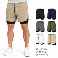 Shorts de sport respirants pour hommes, conçus sur mesure (OEM), avec cordon de serrage élastique à la taille, couche extérieure et doublure intérieure, parfaits pour la course et la gym.