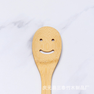 Ensemble spatule et cuillère en bambou, 2 pièces, design visage souriant, pour ustensiles de cuisine, lavage à la main uniquement - Product Image 3