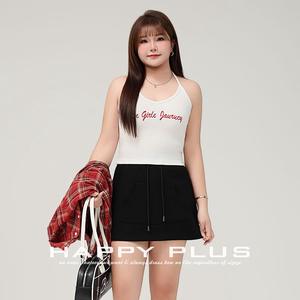 Jupe courte tendance en tissu éponge pour femme grande taille, noire unie, taille élastique N9112, coupe décontractée ample - Product Image 4