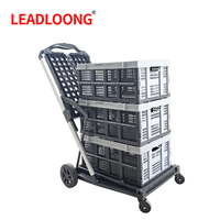LEADLOONG Caisse de rangement pliable à deux niveaux Chariot de courses pliable mobile Utilisation en gros pour la maison
