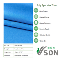 Tela Spandex de 190 g/m², Suave y Agradable al Tacto, Tela Tricot de Poliéster y Spandex para Ropa de Baño