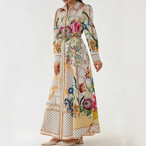 Robe longue <span class=keywords><strong>de</strong></span> luxe pour femme, imprimé floral baroque, col à revers, manches longues, coupe trapèze, avec <span class=keywords><strong>ceinture</strong></span>, idéale pour invitées <span class=keywords><strong>de</strong></span> mariage et occasions spéciales - Product Image 4