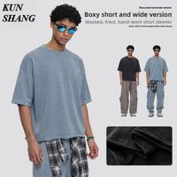 T-shirt en coton 100% tricoté personnalisé style streetwear, détails vieillis, coupe oversize de luxe vintage pour homme, respirant, 260 GSM