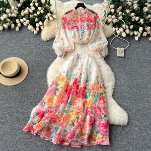 Ensemble deux pièces pour femme, style européen, haut à manches lanternes, taille haute et coupe ajustée - Product Image 3