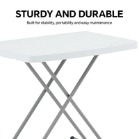 Table pliante compacte HOMFUL en plastique HDPE blanc 75,5x49,5cm, hauteur réglable 50-74cm, portable pour le camping, les pique-niques et le jardin