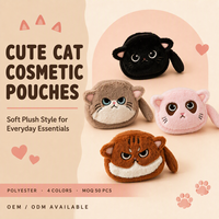 Pochette Kawaii en forme de tête de chat pour femme, mignonne, en peluche, résistante à l'eau, étui AirPods tendance, porte-monnaie en polyester avec fermeture éclair à queue, pour voyage