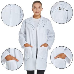 Telas de Bata de laboratorio duraderas para hospitales para uso prolongado, bata médica polivinílico de algodón de manga larga, uniforme de batas de laboratorio Unisex blanco - Product Image 4