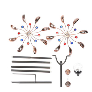 Spinner à vent en métal lumière solaire 360 degrés rotatif grand étanche extérieur en métal artisanat jardin cour décor piquet - Product Image 5