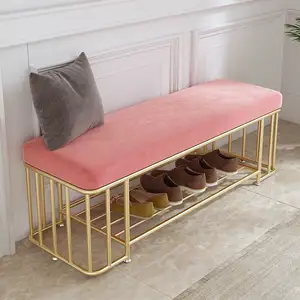 Grosir gold rak sepatu bench-Kain Beludru Persegi Mewah Modern Bangku Rak Sepatu Emas Ottoman untuk Rumah Hotel