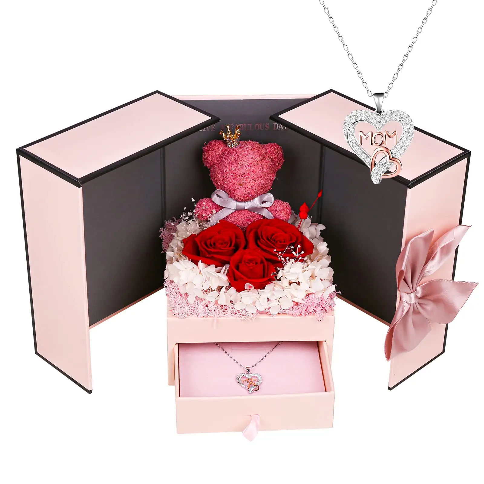 Rose Gifts Set Necklace Mom Design Birthday Christmas Valentines Mothers Day Gifts for Mom