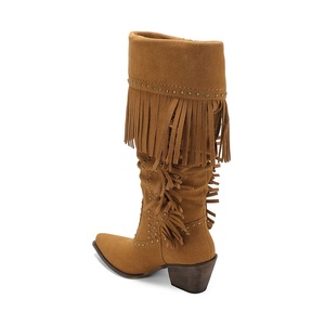 Botas Vaqueras Occidentales Color Bronceado con <span class=keywords><strong>Flecos</strong></span> y Tachuelas para Mujer, Botas de Vaquera de Media Pantorrilla con Punta Puntiaguda para Estilo Country y Moda Rodeo - Product Image 4
