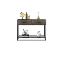 Table console d'entrée industrielle en bois massif avec 2 tiroirs et étagère de rangement Table basse et canapé en bois massif pour le salon