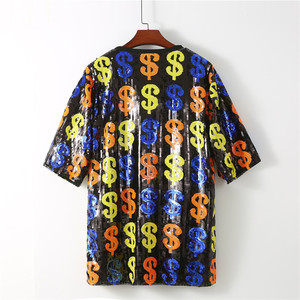 Camicetta con paillettes personalizzata e personalizzata per vendita all'ingrosso in dollari e segno di denaro e paillettes camicia camicia da donna abito estivo da donna - Product Image 2