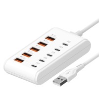 Nouveauté Chargeur de bureau 66W 10 ports 5xUSB C 5xUSB A |   Station de charge sécurisée pour téléphone et tablette |   Matériau PC compact