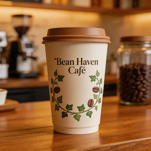 แก้วกาแฟกระดาษสองชั้นแบบใช้แล้วทิ้ง พิมพ์โลโก้ตามสั่ง พรีเมียม พร้อมฝาปิด สำหรับร้านกาแฟ เครื่องดื่มร้อน บริการซื้อกลับบ้าน - Product Image 1
