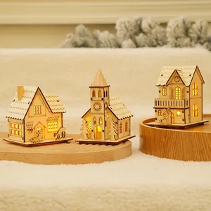 Décorations de Noël modernes en <span class=keywords><strong>bois</strong></span> : Fenêtre de cabane lumineuse, lumières créatives en forme de maison, ornements bonhomme de neige, décorations suspendues pour sapin de Noël - Product Image 5
